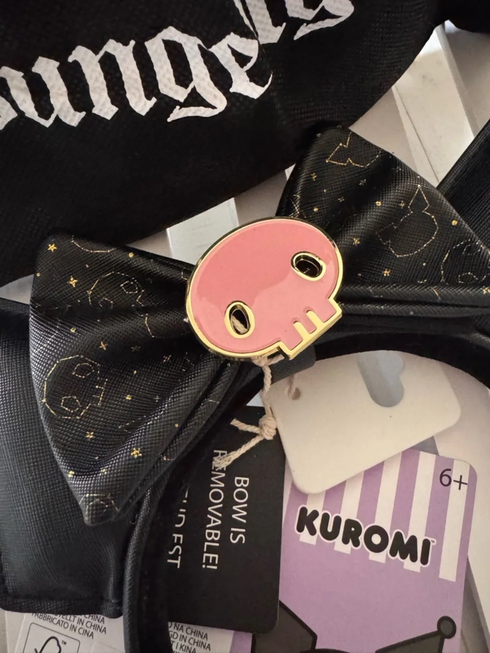 Loungefly Black Cat Ear Headband with Pink and Gold Bow